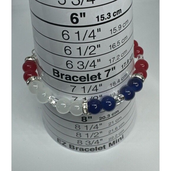 27" Eyeglass Chain Bracelet Earring Set Red White Blue Glass Beads Handmade - Picture 11 of 12